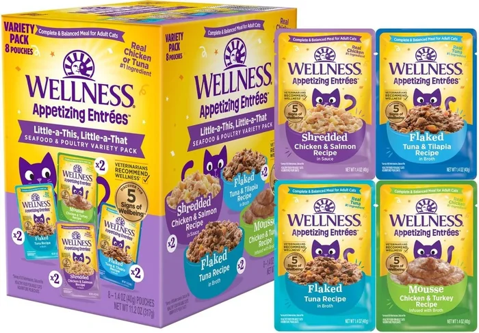 Wellness Appetizing Entrees Little-a-This, Little-a-That Seafood & Poultry Variety Pack Pouches Wet Cat Food (8 pack)