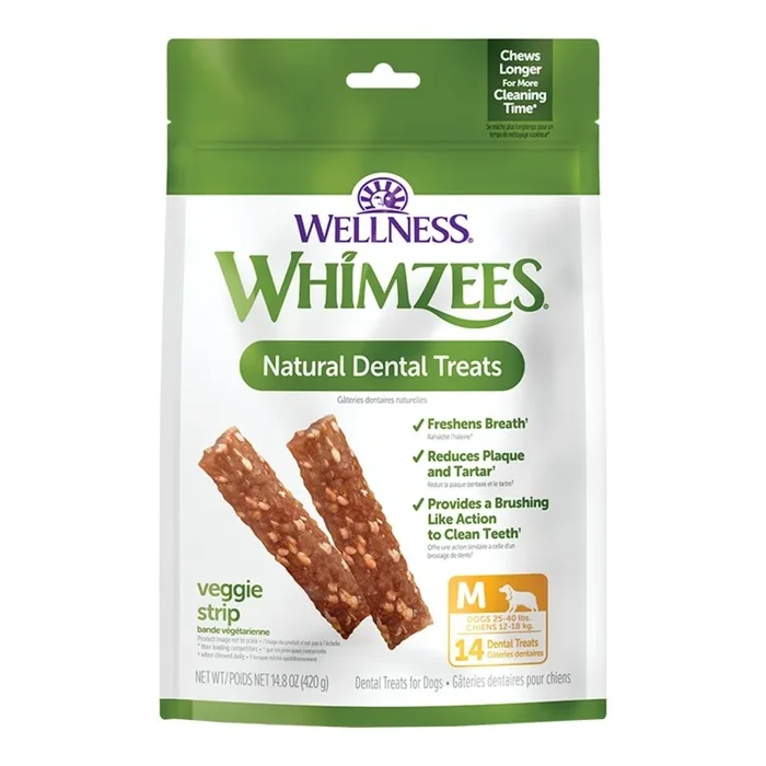 Whimzees Veggie Strip Natural Dental Dog Treats Medium 14 Count 14.8-oz