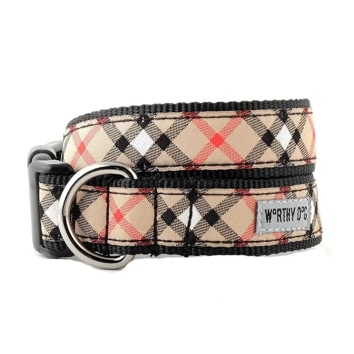 Worthy Dog Bias Plaid Dog Collar – Tan