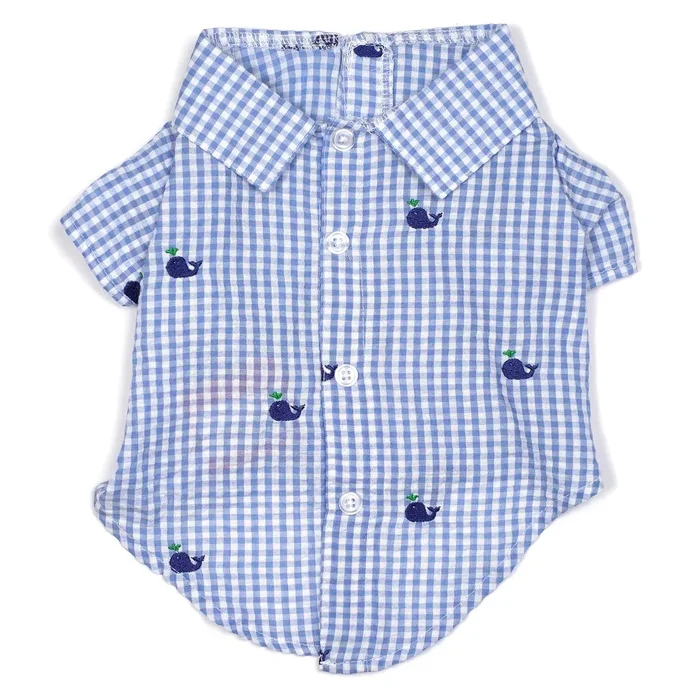 Worthy Dog Gingham Whales Dog Shirt