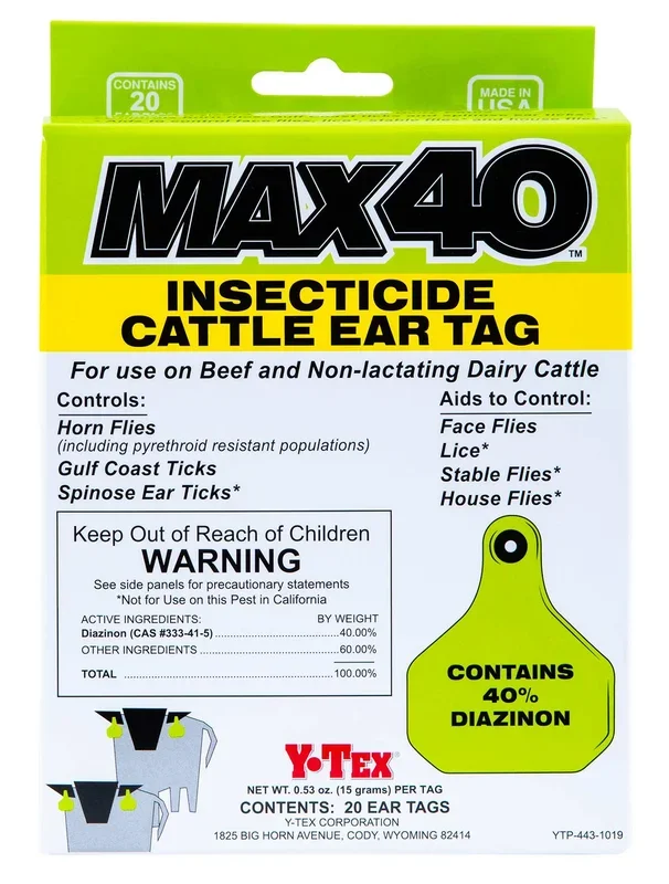 Y-Tex Max 40 Insecticide Cattle Ear Tag, 20 Pack