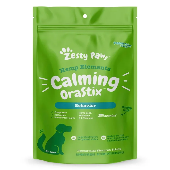 Zesty Paws Hemp Elements OraStix Calming Dog Chews – Peppermint Flavored