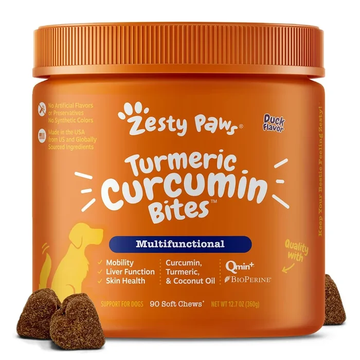 Zesty Paws Turmeric Curcumin Bites Multifunctional Support Dog Soft Chews – Duck