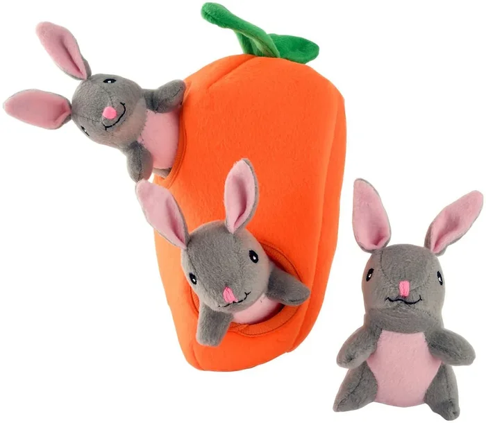 Zippy Paws 4 Piece Bunnies ‘n Carrot Burrow Plush Puzzle Dog Toy