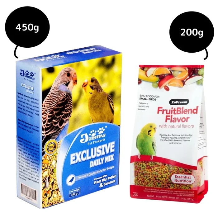 ZuPreem Fruit Blend Bird Food for Small Birds and JiMMy Exclusive Daily Mix Budgies Bird Food Combo
