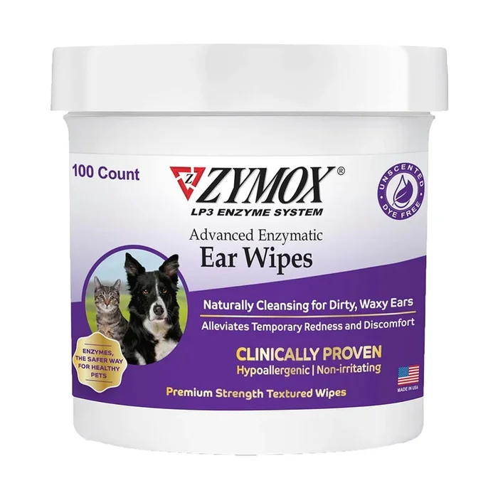 Zymox Advanced Enzymatic Ear Wipes for Dogs & Cats 100 Count